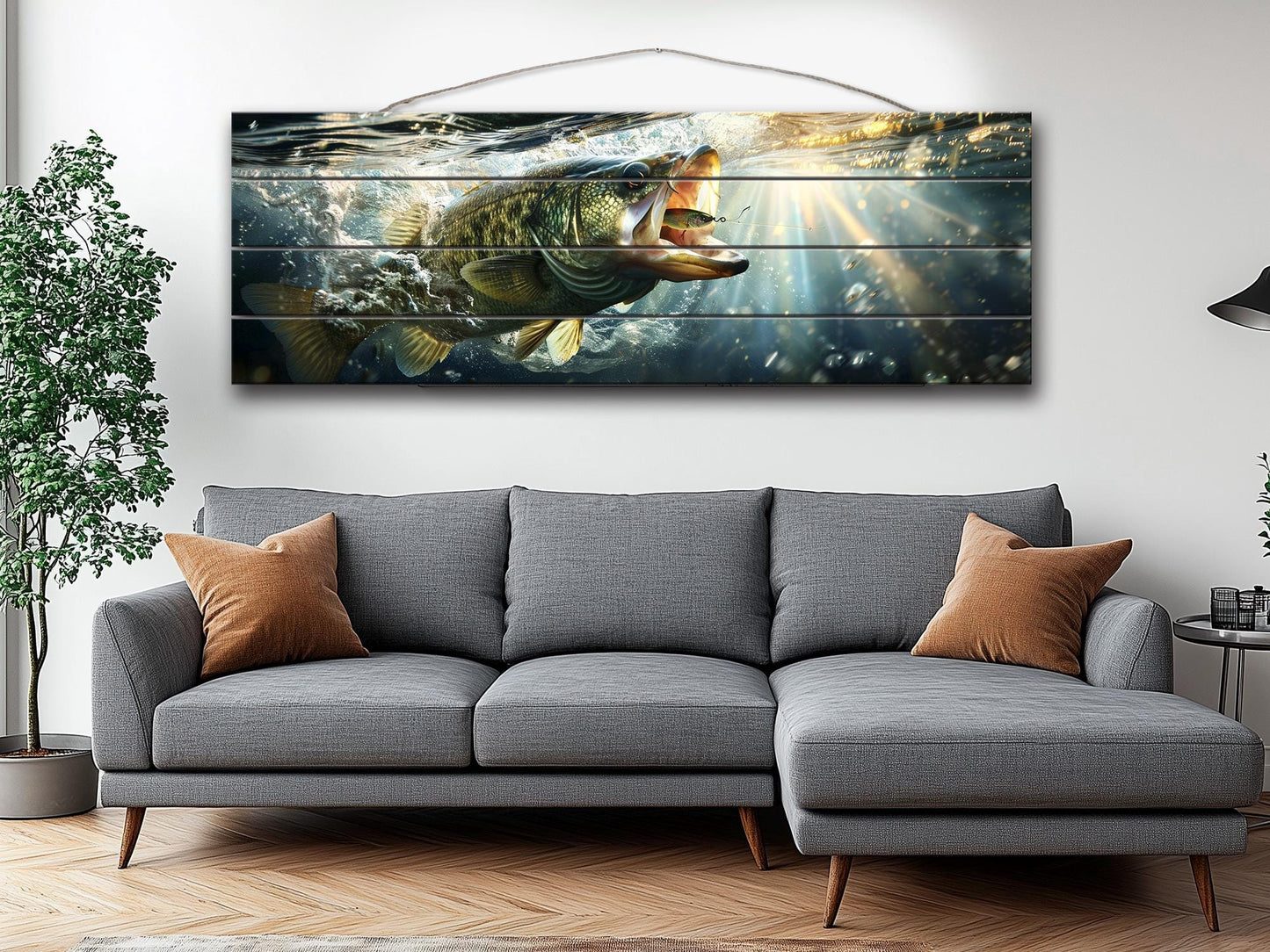 Largemouth Bass Wall Art – Rustic Natural Wood Print Fishing Decor