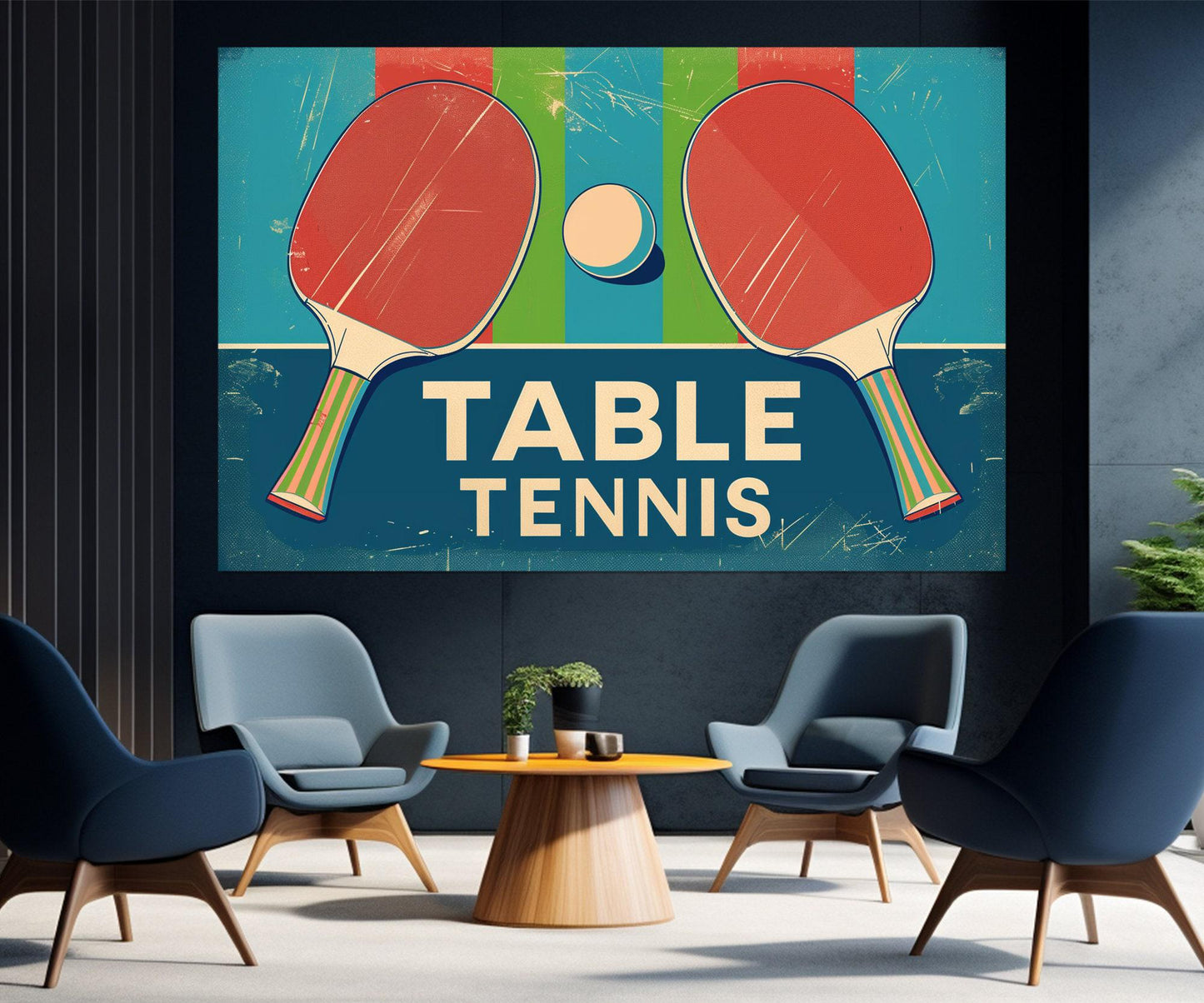 Vintage Table Tennis Art - Framed Ping Pong Painting | Player & Coach Gift Canvas Print