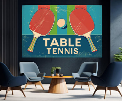 Vintage Table Tennis Art - Framed Ping Pong Painting | Player & Coach Gift Canvas Print