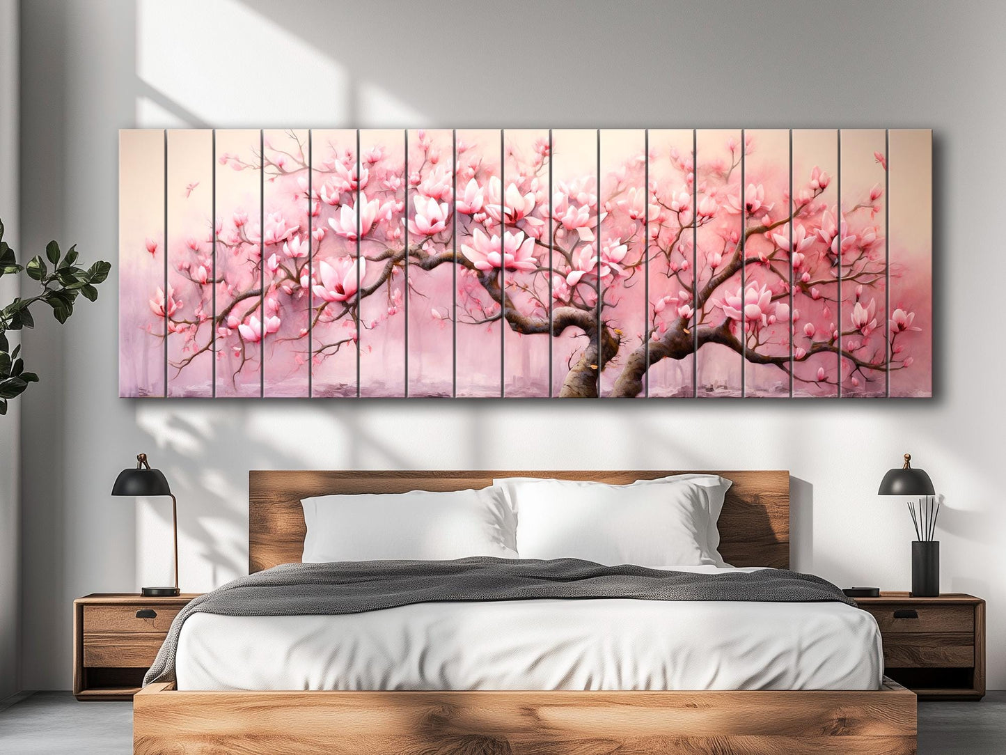 Magnolia Wood Print – Pink Magnolia Decor | Natural Wood Wall Art, Rustic Wooden Plank