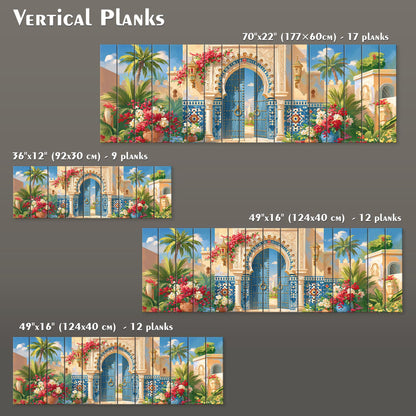 Moroccan Palace Gate Canvas Print, Blue Door Wall Art, Moorish Architecture Painting, Exotic Courtyard Decor