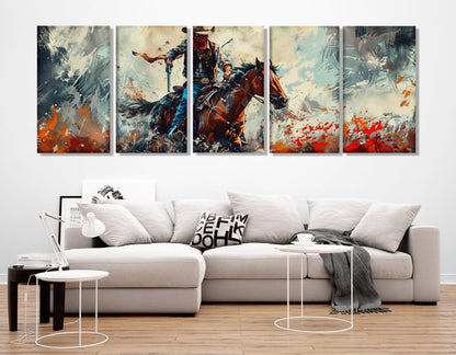 Wild West Wall Art – Cowboy Canvas Print | Retro Western Painting, Framed Canvas Art