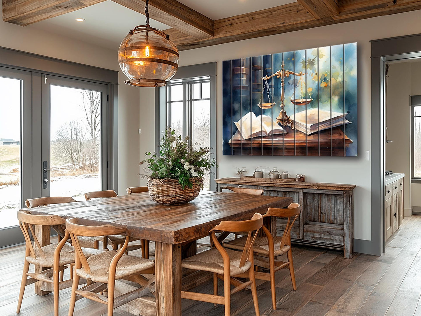 Justice Scales Wall Art – Rustic Wooden Decor with Natural Wood Painting for Lawyer Office