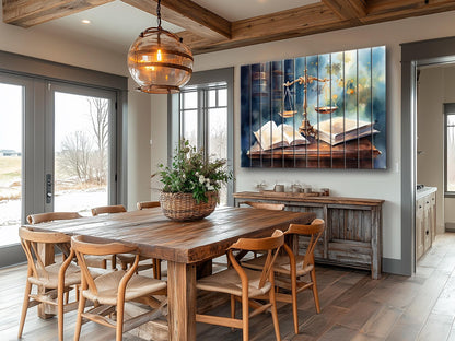 Justice Scales Wall Art – Rustic Wooden Decor with Natural Wood Painting for Lawyer Office