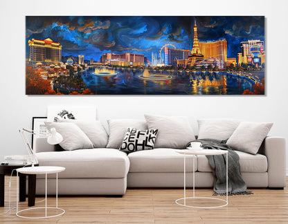 Las Vegas Canvas Print – Gallery Wrapped Cotton Canvas With Night Las Vegas Panorama Art
