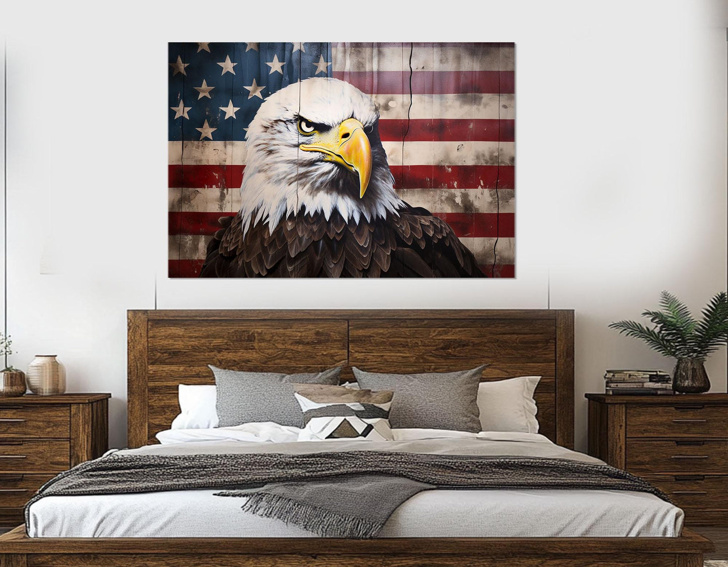 American Bald Eagle Canvas – Rustic USA Flag Cotton Canvas Print | Ready to Hang