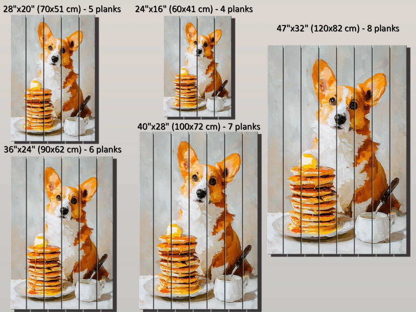 Wood Wall Art - Corgi Pancake Print | Rustic Wood Decor, Minimalist Dog Art