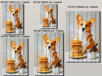 Wood Wall Art - Corgi Pancake Print | Rustic Wood Decor, Minimalist Dog Art