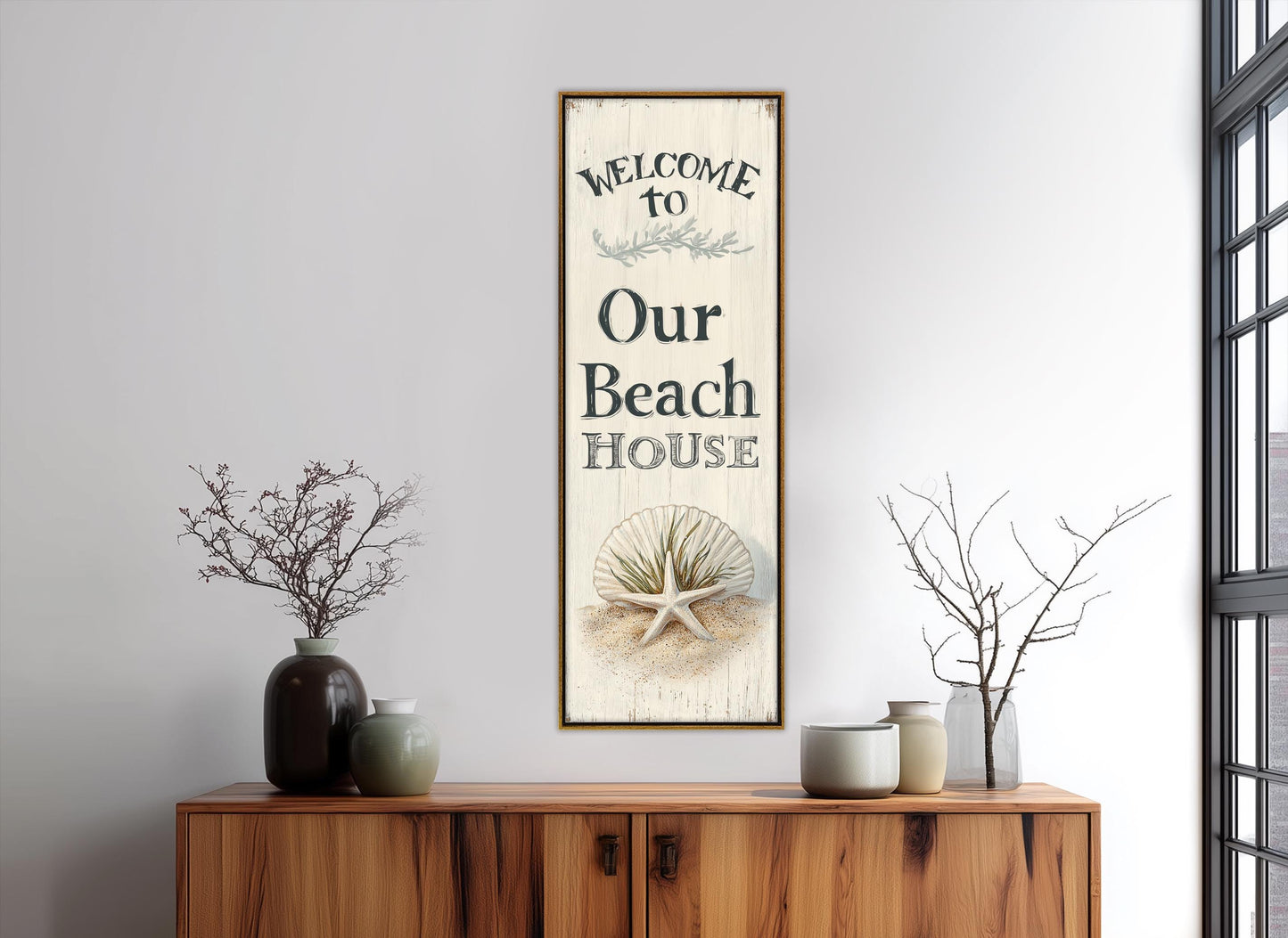 Beach House Wall Decor – Welcome Beach House Sign on Durable Cotton Canvas, Ready to Hang
