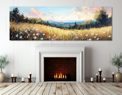 Wildflowers Canvas Print – Serene Meadow Painting | Framed Floral Wall Art Ready to Hang