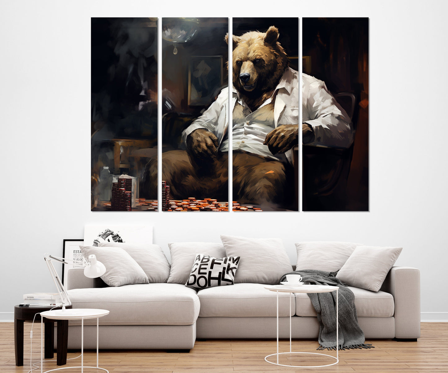 Poker Wall Art - Bear Poker Painting Canvas Print | Framed & Ready to Hang