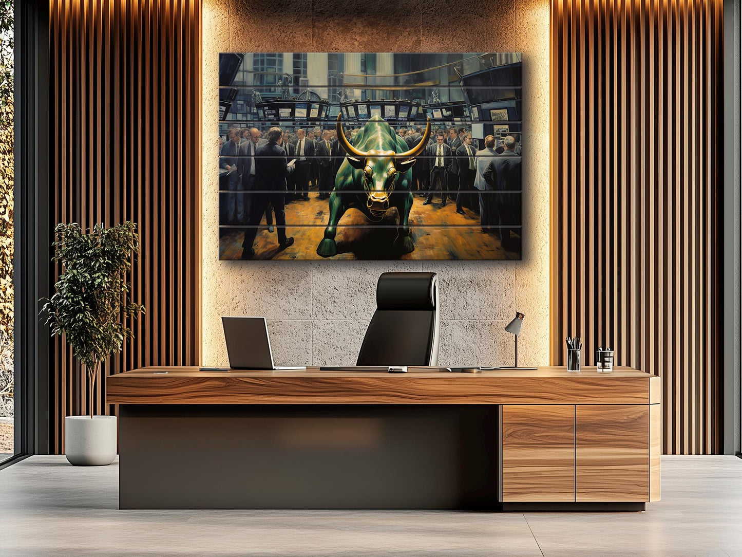 Wall Street Bull Painting – Rustic Wood Wall Art | Charging Bull Print, Trader Gift