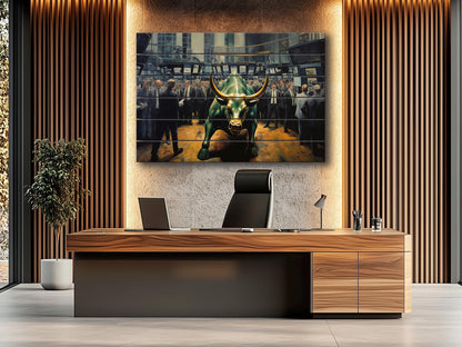 Wall Street Bull Painting – Rustic Wood Wall Art | Charging Bull Print, Trader Gift