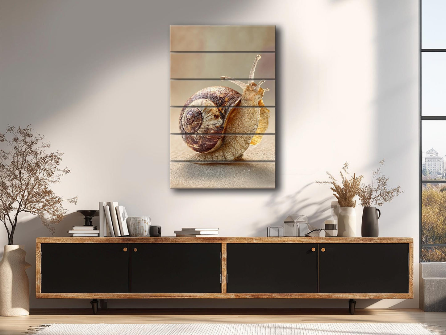 Snail Painting Wood Art – Whimsical Animal Print, Rustic Wood Wall Decor | Eco Friendly