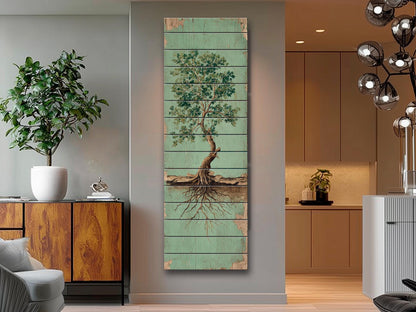 Rustic Tree Painting – Wood Wall Art With Exposed Roots & Nature Wall Decor