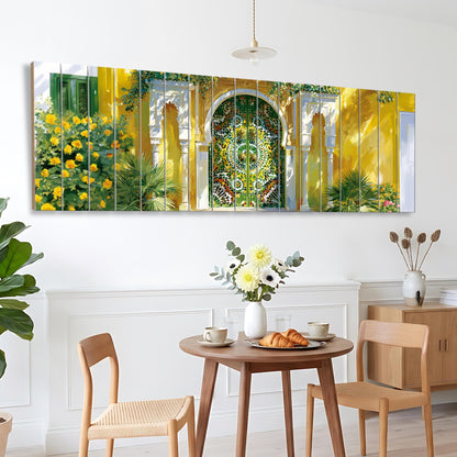 Moroccan Mosaic Door wood Print, Colorful Islamic Architecture Wall Art, Garden Entrance Painting