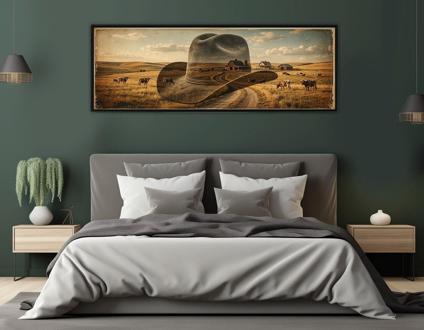 Cowboy Hat Canvas Print, Ranch Painting, Large Western Wall Art, Framed and Ready to Hang