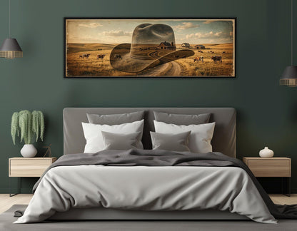 Cowboy Hat Canvas Print, Ranch Painting, Large Western Wall Art, Framed and Ready to Hang