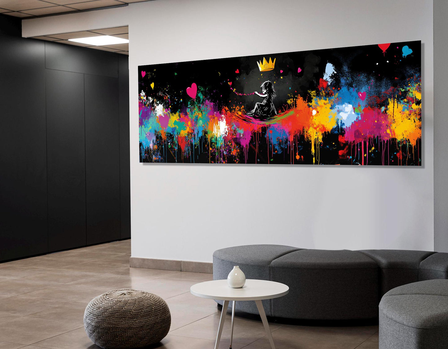 Abstract Hearts Canvas Print – Banksy Style Graffiti Wall Art | Framed & Ready to Hang