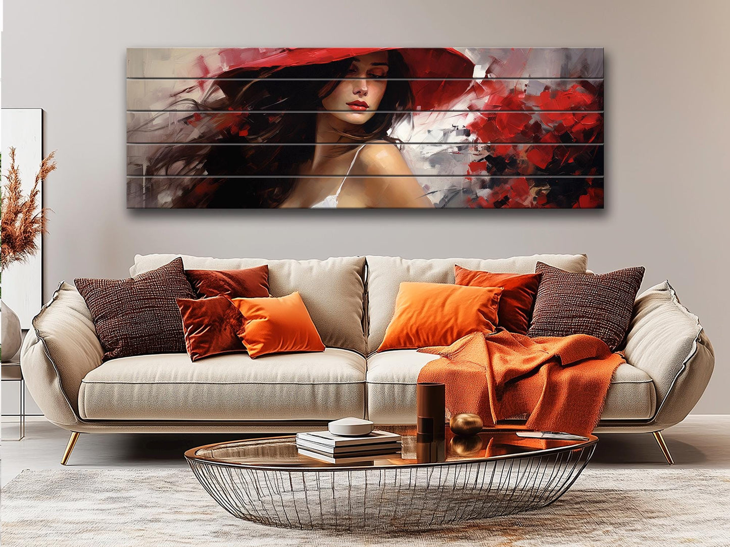 Wooden Wall Art - Abstract Woman Portrait Print on Natural Wood Planks