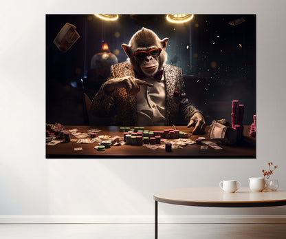 Poker Wall Art – Monkey Playing Poker Canvas Print | Framed & Ready to Hang
