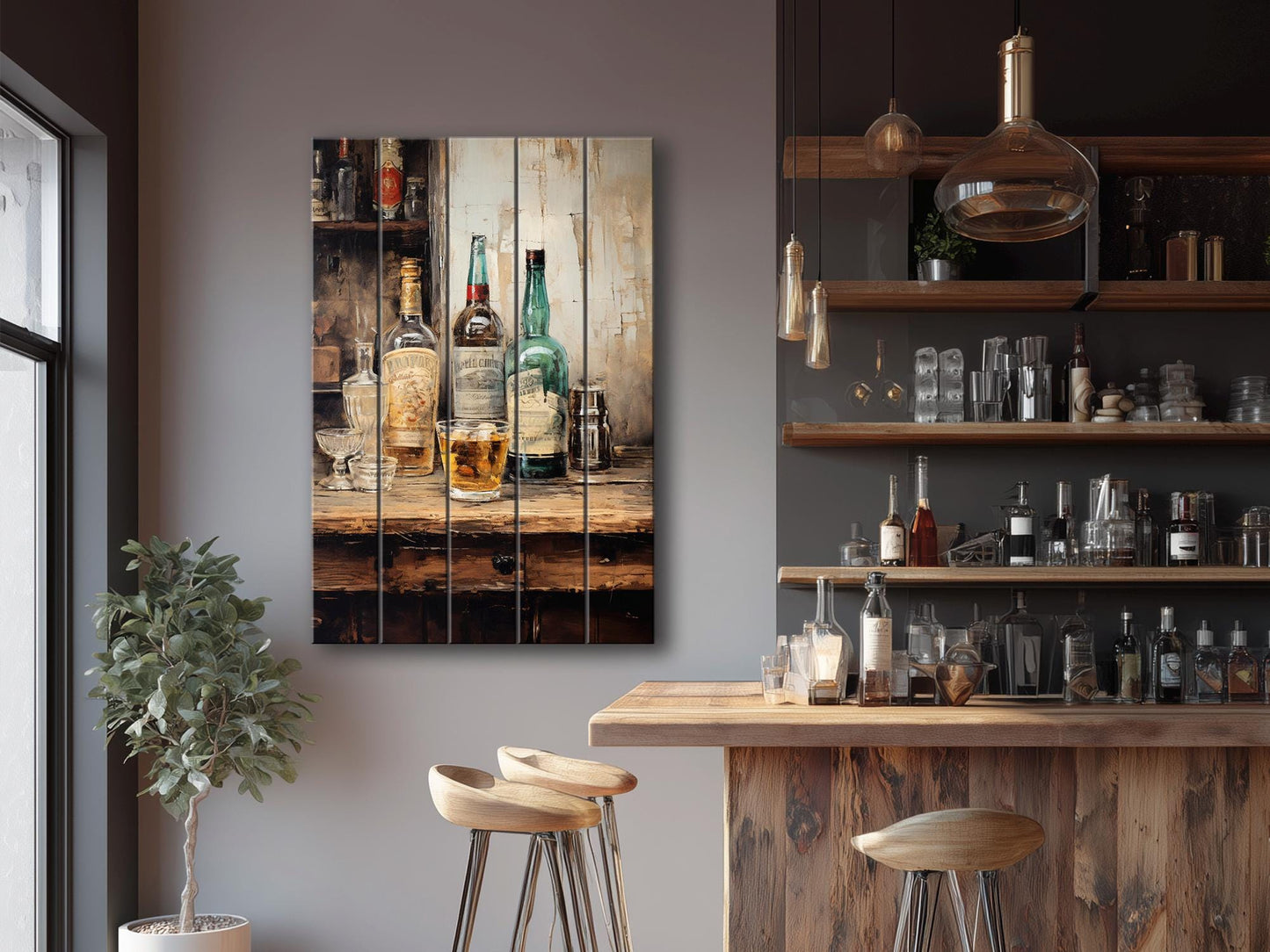 Rustic Bar Print on Natural Wood – Bar Wall Art
