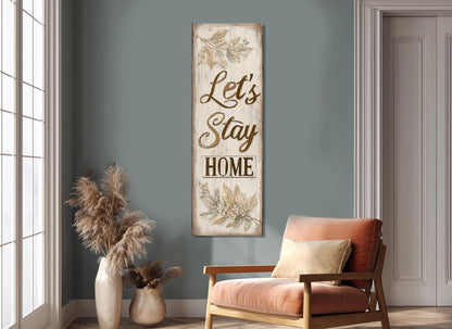 Let's Stay Home Canvas Rustic Framed Canvas Print - Cozy Wall Decor Ready to Hang