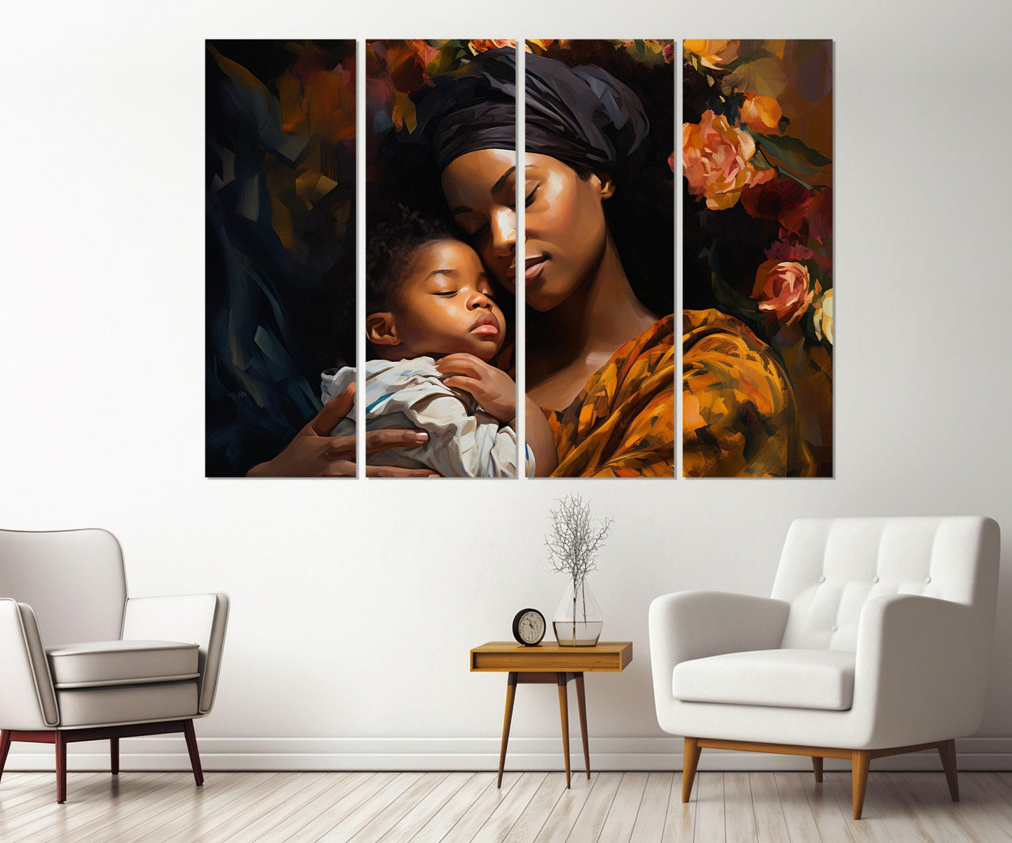 African Woman Canvas Print – Framed Black Woman Wall Art | Maternal Love Artwork