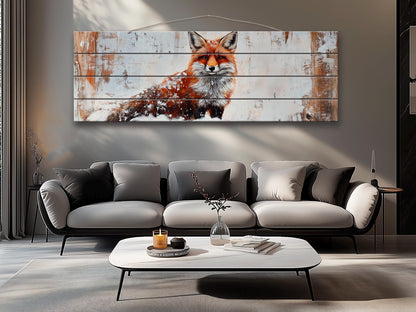 Wood Wall Art - Rustic Red Fox Print on Natural Wood | Forest Animal Decor