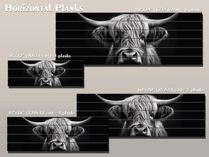 Highland Cow Wall Art – Rustic Farmhouse Wood Decor | Black And White Cow Print
