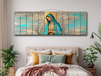 Virgin Mary Wall Art – Natural Wood Grain Art | Rustic Religious Wall Decor