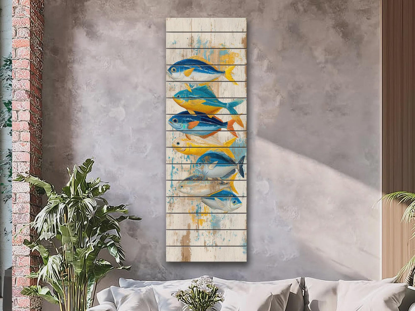 Nautical Wood Wall Art – Rustic Coastal Wall Decor With Colorful Fish Print