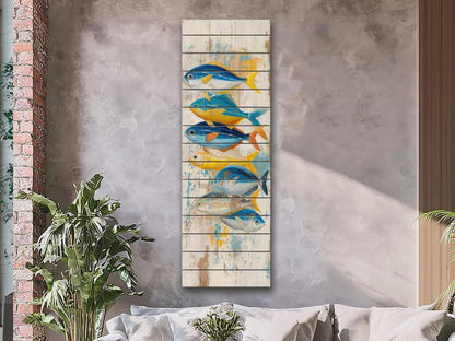 Nautical Wood Wall Art – Rustic Coastal Wall Decor With Colorful Fish Print