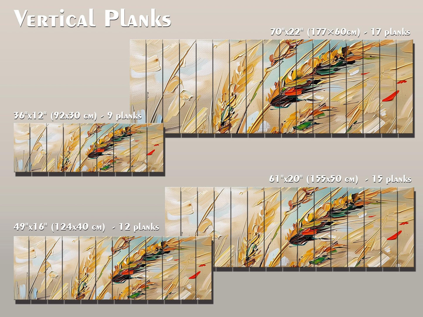 Wood Wall Art – Golden Wheat Ears Rustic Nature Print on Natural Wood Planks