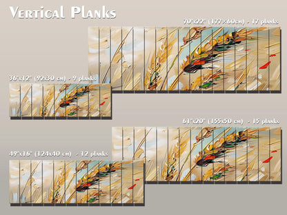 Wood Wall Art – Golden Wheat Ears Rustic Nature Print on Natural Wood Planks