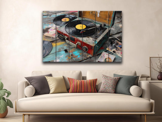 Retro Record Player Art – Vintage Vinyl Wall Art Printed On Natural Wood