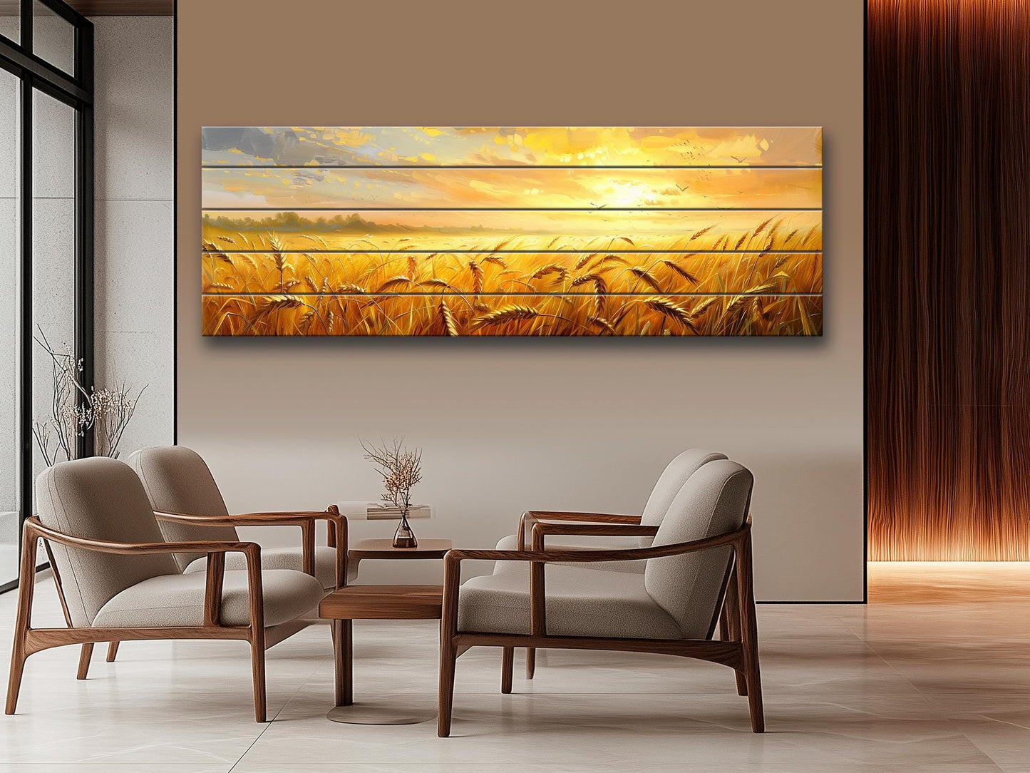 Wood Wall Art – Rustic Farmhouse Wall Art | Golden Wheat Field Print on Wood
