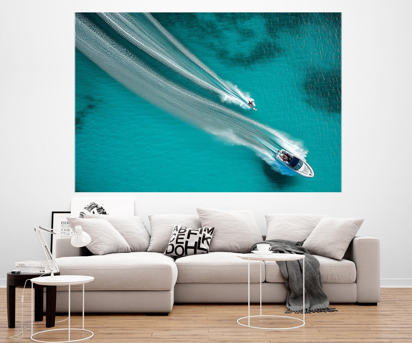 Aerial Motor Boat Canvas – Water Skiing Wall Art | Framed Canvas Print, Ready to Hang