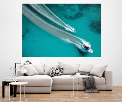 Aerial Motor Boat Canvas – Water Skiing Wall Art | Framed Canvas Print, Ready to Hang