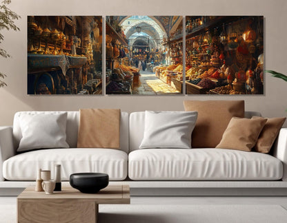 Grand Bazaar Istanbul Painting – Framed Canvas Print | Oriental Wall Art, Vibrant Market Scene