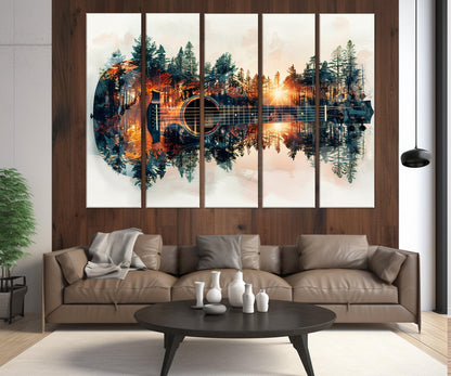 Abstract Guitar Canvas Print – Forest Background Art | Ready to Hang, Framed Guitar Painting