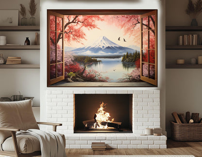 Mount Fuji Canvas Print – Japanese Landscape Art with Sakura Blossom | Ready to Hang
