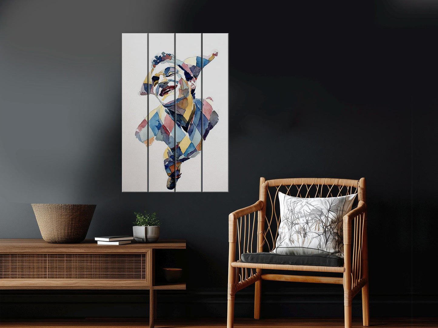 Wooden Wall Art - Rustic Wood Print Jester Watercolor on Natural Wood Plank Painting