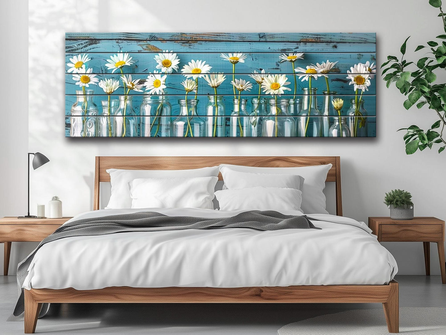 Daisies Wood Print - Rustic Floral Wall Art on Natural Wood with Unique Grain