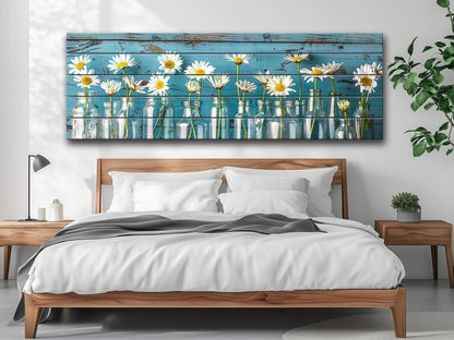 Daisies Wood Print - Rustic Floral Wall Art on Natural Wood with Unique Grain