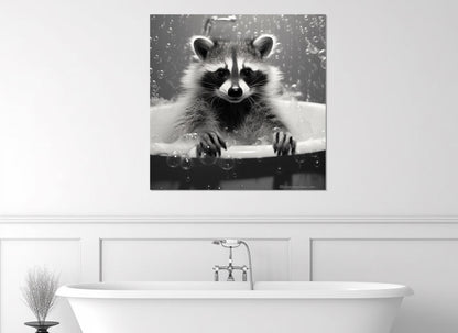 Raccoon Bathroom Wall Art – Cute Black and White Canvas Print | Nursery Decor