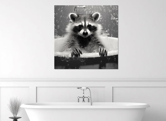 Raccoon Bathroom Wall Art – Cute Black and White Canvas Print | Nursery Decor
