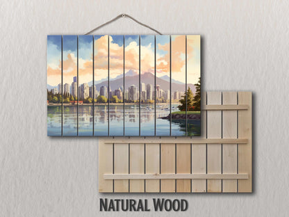 Wooden Wall Art - Rustic Vancouver Skyline Art | Canadian Wood Print Decor