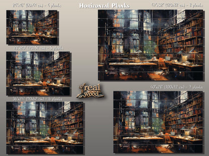 Wood Wall Art - Abstract Library Oil Painting | Natural Wood Print Decor
