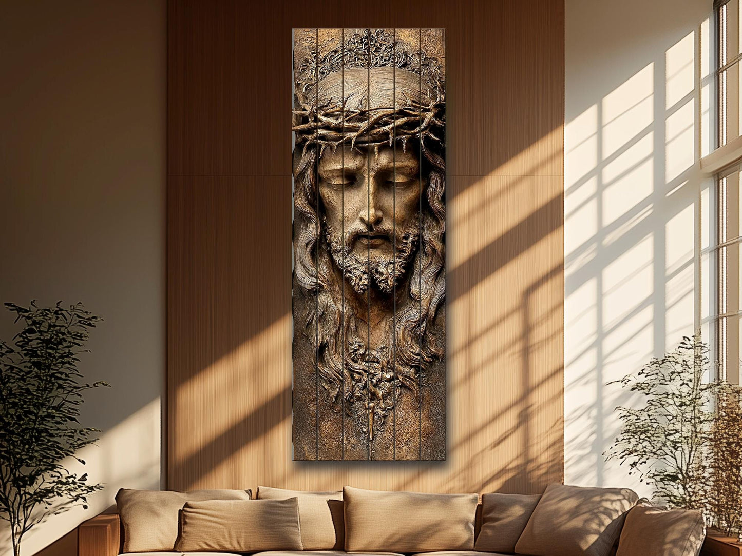 Jesus Christ Wood Print – Michelangelo Inspired Religious Wall Art on Wood